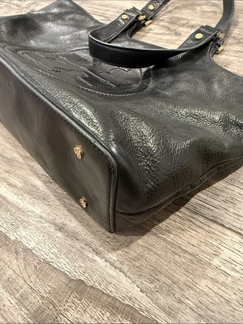 Tory Burch Bombe Black Leather Tote Bag